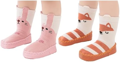 Snegyu Cute Cartoon Animal Pattern Baby Boys Girls Non-slip Cotton Slipper Socks Shoes Baby Moccasins Toddler Shoe Socks 0-6 Months