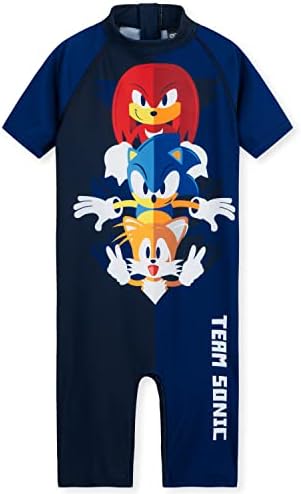 Sonic The Hedgehog Boys Swimming Costume Summer Holiday Essentials for Kids Childrens Swimwear 3-10 Years Short Sleeve Full Body Swimsuit with Zip Beach Pool