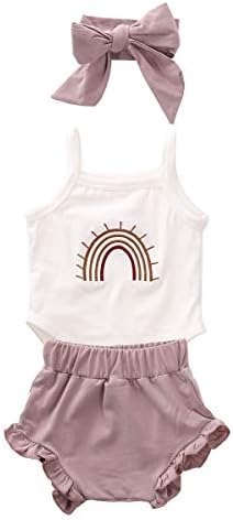 Thorn Tree Newborn Baby Girl Clothes Cotton Infant Romper Headband Shorts Play Wear Summer Rainbow Outfits