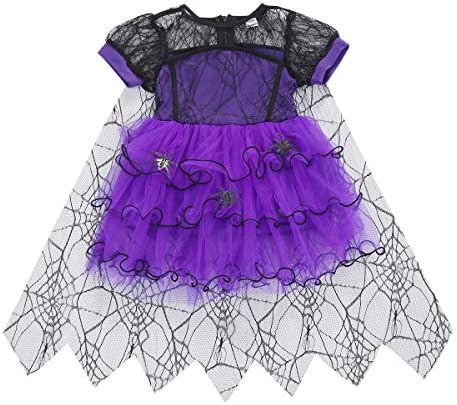 Toddler Baby Girl Halloween Witch Costume Short Sleeve Purple Spider Lace Tutu Tulle Dress Halloween Party Clothes Outfit