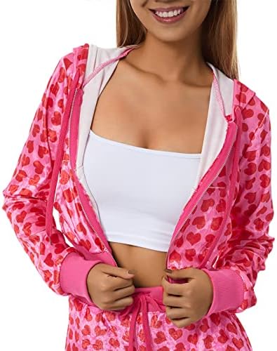 Women Velvet Y2k Zip Up Hoodie Heart Print Long Sleeve Cropped Sweatshirts Cute Body Costume Aesthetic Clothes