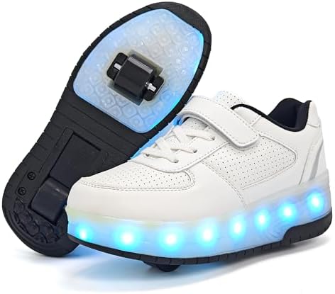 Wooowyet LED Roller Skate Shoes for Kids Boys Girls Light Up Fashion Sneakers Wheels Roller Shoes Wheeled USB Rechargeable Hook&Loop