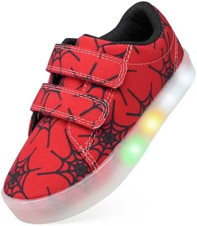 YESKIS Boys Girls Light Up Shoes Vivaki LED Canvas Velcro Cartoon Casual Sneakers for Toddler Little Kid Size 5-12