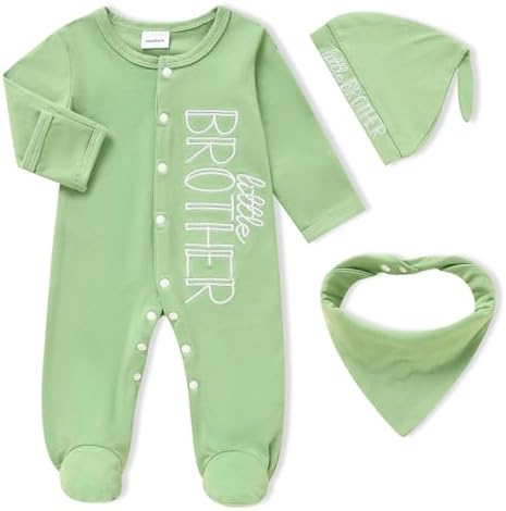 ZOELNIC Newborn Infant Baby Boy Coming Homing Clothes Letter Print Button Knit Footed Romper Jumpsuit Hat Bibs 3pcs Outfit