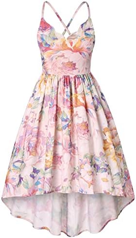 binboll Girls Dress Casual Clothes Above Knee Floral Printed Dresses Backless Summer Dresses