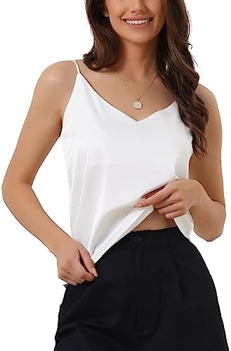 cheibear Womens Satin Cami Top Valentine's Day Basic V Neck Spaghetti Strap Top Silky Camisole